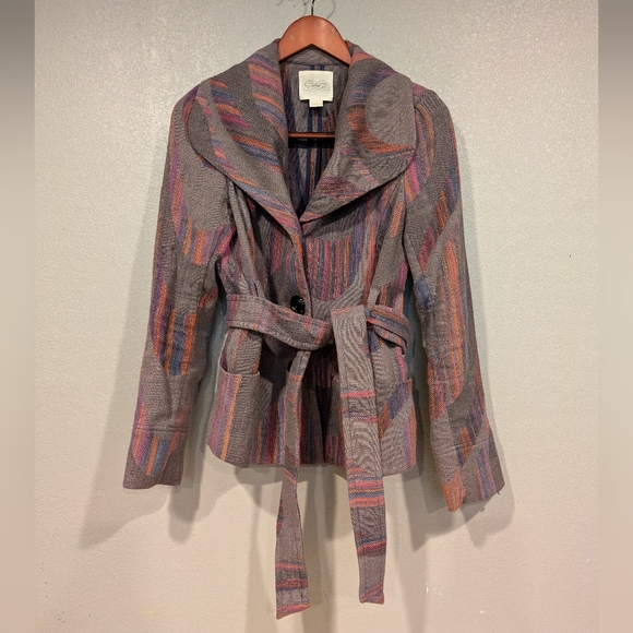 Cidra by Anthropologie woven belted multi colored jacket size 8 - Picture 1 of 6